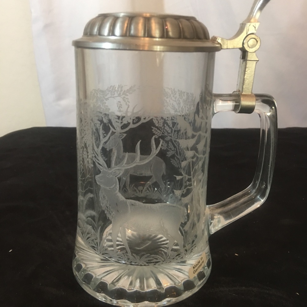 Vintage Domex Etched Glass With Deer Beer Stein